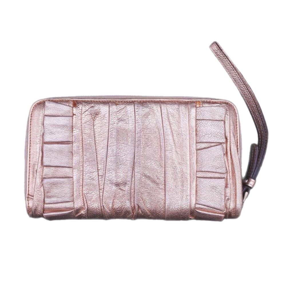 Dolce & Gabbana (Exclusive) Rose Gold Metallic Leather Ruffle Long Wallet, Y2K - Picture 2 of 13